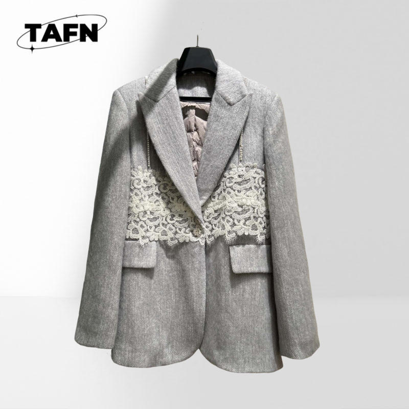 Wool Suit Jacket - Blazer Clásico a Cuadros para Mujer,