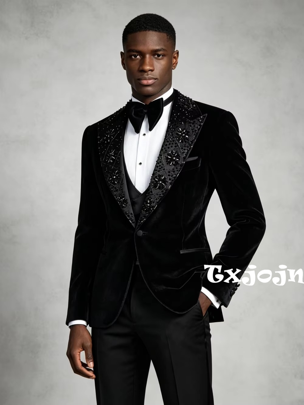 Formal Wear For Men Black Suit - Conjunto de Traje de Terciopelo Negro