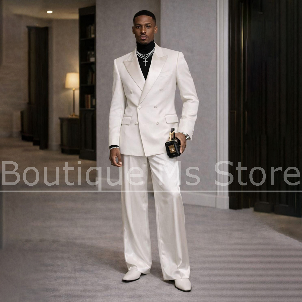 Men'S Formal Wear In Wedding - Traje de Satén Blanco para Hombre,
