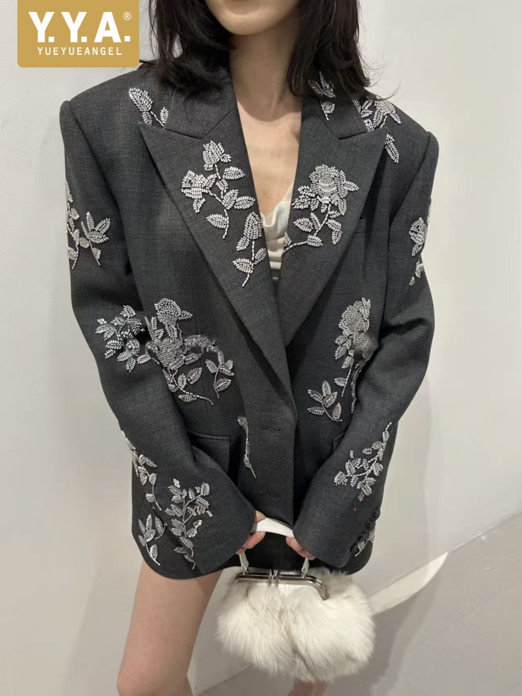 Wool Suit Jacket - Blazers Holgados Grises de Alta Calidad