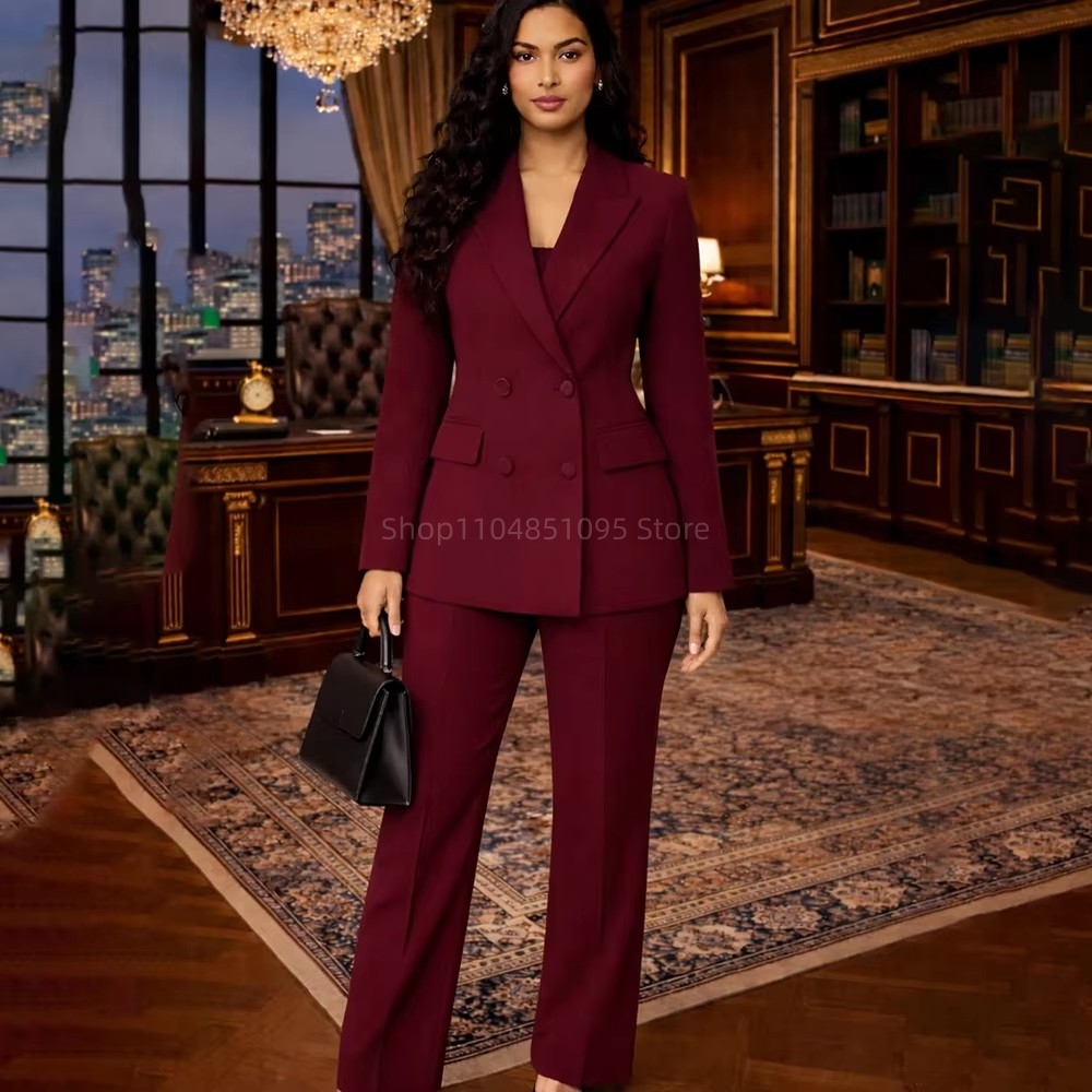 Wool Suit Jacket - Trajes Borgoña Elegantes para Mujer, de